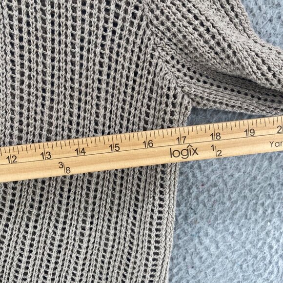 Chicos Sweater Womens 0 US Small Beige Shimmer Open Knit Cardigan 3/4 Sleeves - Picture 7 of 11
